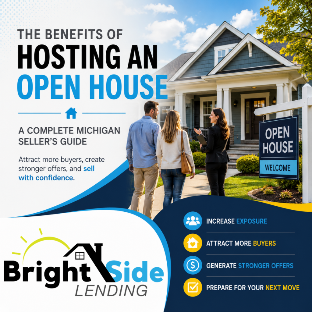 Michigan Realtor hosting an open house for prospective home buyers touring a beautiful home.