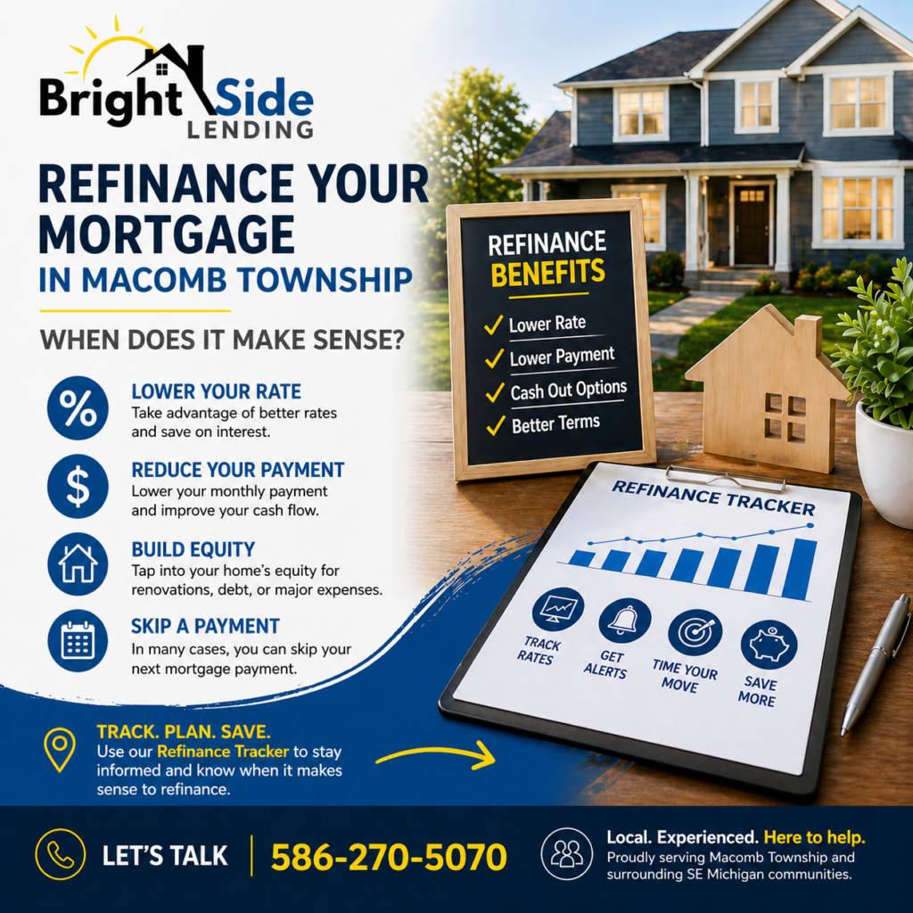 refinance mortgage Macomb Township Michigan lower rate payment refinance tracker options