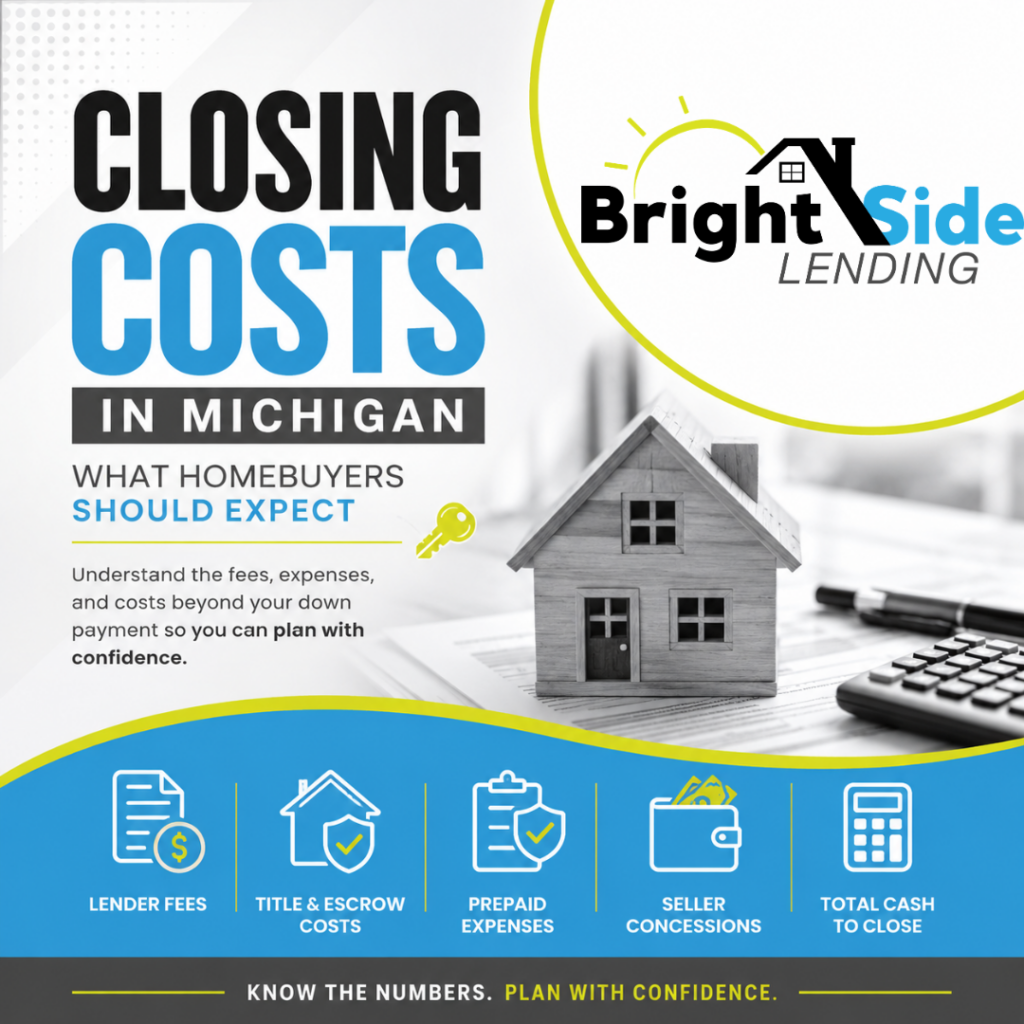 Closing costs in Michigan guide explaining lender fees, title costs, escrow deposits, prepaid expenses, and cash to close for homebuyers.